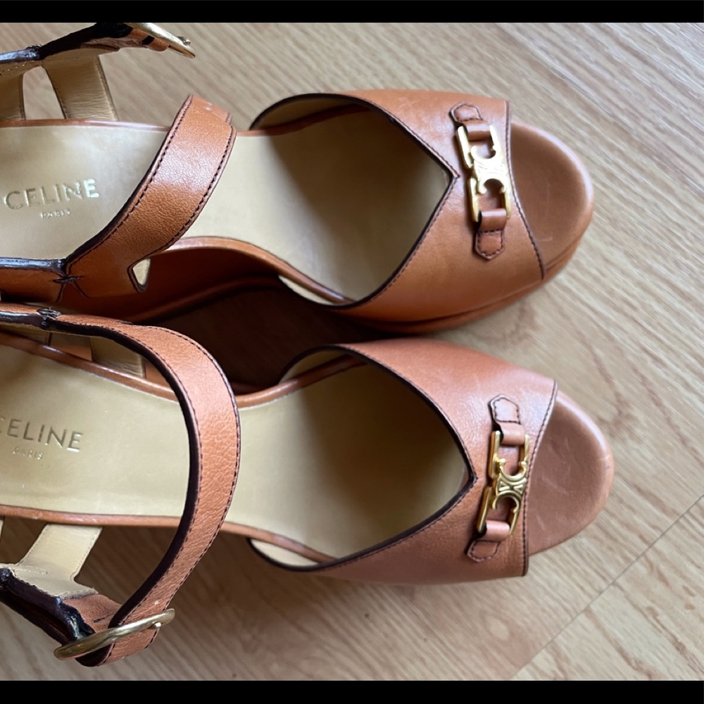 Brand New Celine Manon leather wedges